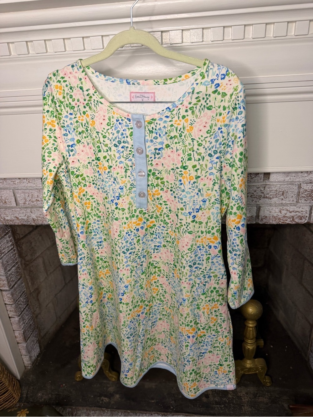 SweetHoney Pastel Floral Henley Dress in Blue, Green & Pink